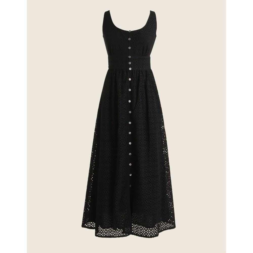 J. Crew Black Eyelet Midi Dress with Button Front